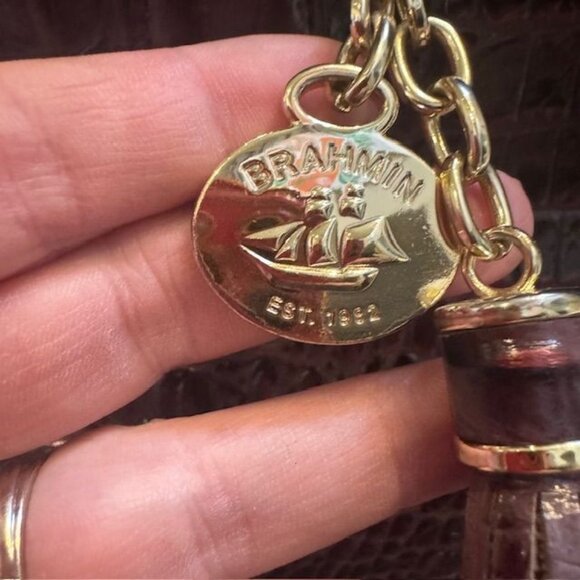 Brahmin Crocodile Embossed Leather Handbag With Tassel Accent & Gold Hardware - Picture 4 of 16